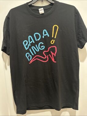 Ada Black Short Sleeve Tee with Blue, Pink & Yellow Graphic